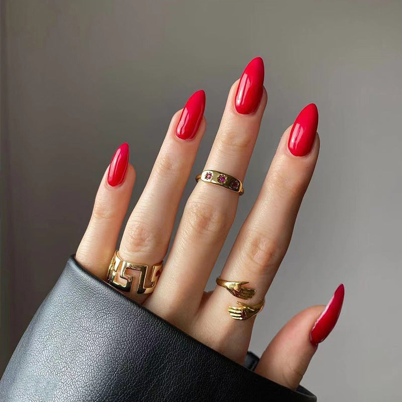 Press On Nails Multi Color Set Glossy Fake Nails Medium Length Reusable Glue On Nails Red Blue Brown Green Nail Set 61