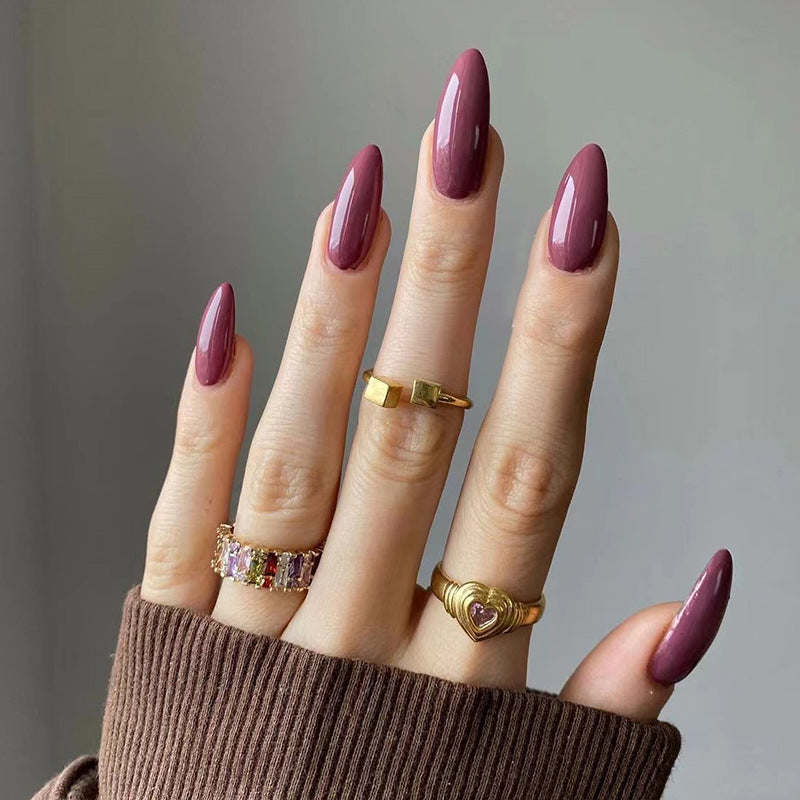 Press On Nails Multi Color Set Glossy Fake Nails Medium Length Reusable Glue On Nails Red Blue Brown Green Nail Set 61