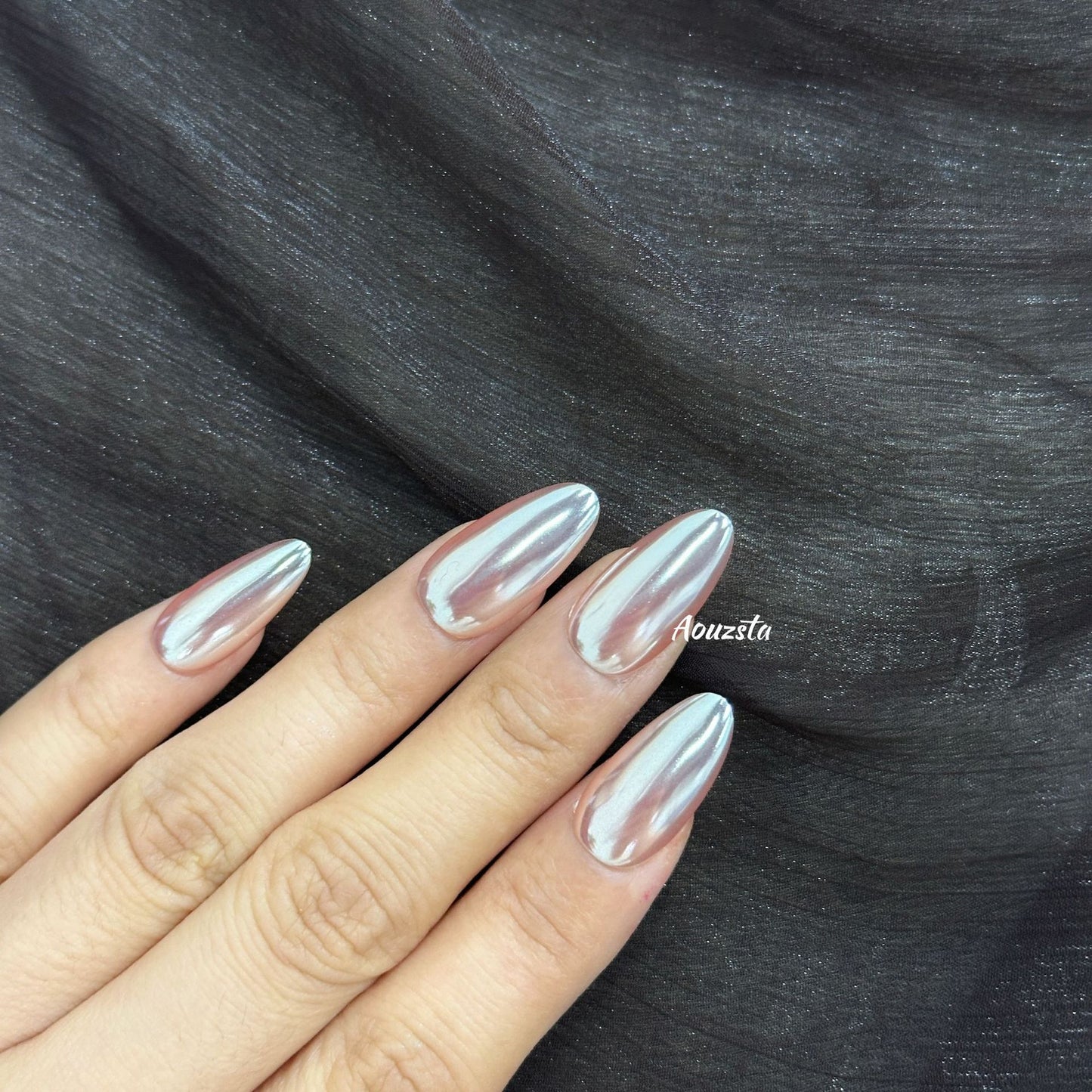 Rose Gold Mirror Metallic Press On Nails – Short Almond Glossy Reusable Acrylic Nails 15
