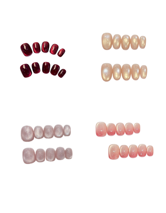 Multi-Color Cat Eye Press-On Nails Set – Short Round Magnetic Gel Press-On Nails | Everyday Neutral & Dark Tones Collection 234