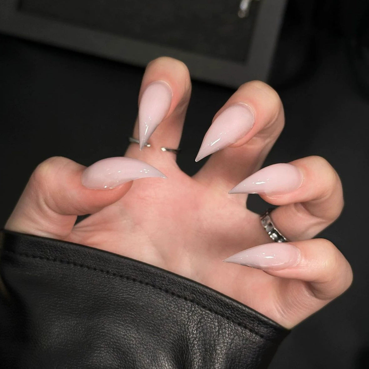 Nude Dragon Claw Press-On Nails – Curved Stiletto Nails with Sheer Jelly Gloss Finish | Minimal Reusable Statement Nail Set 291