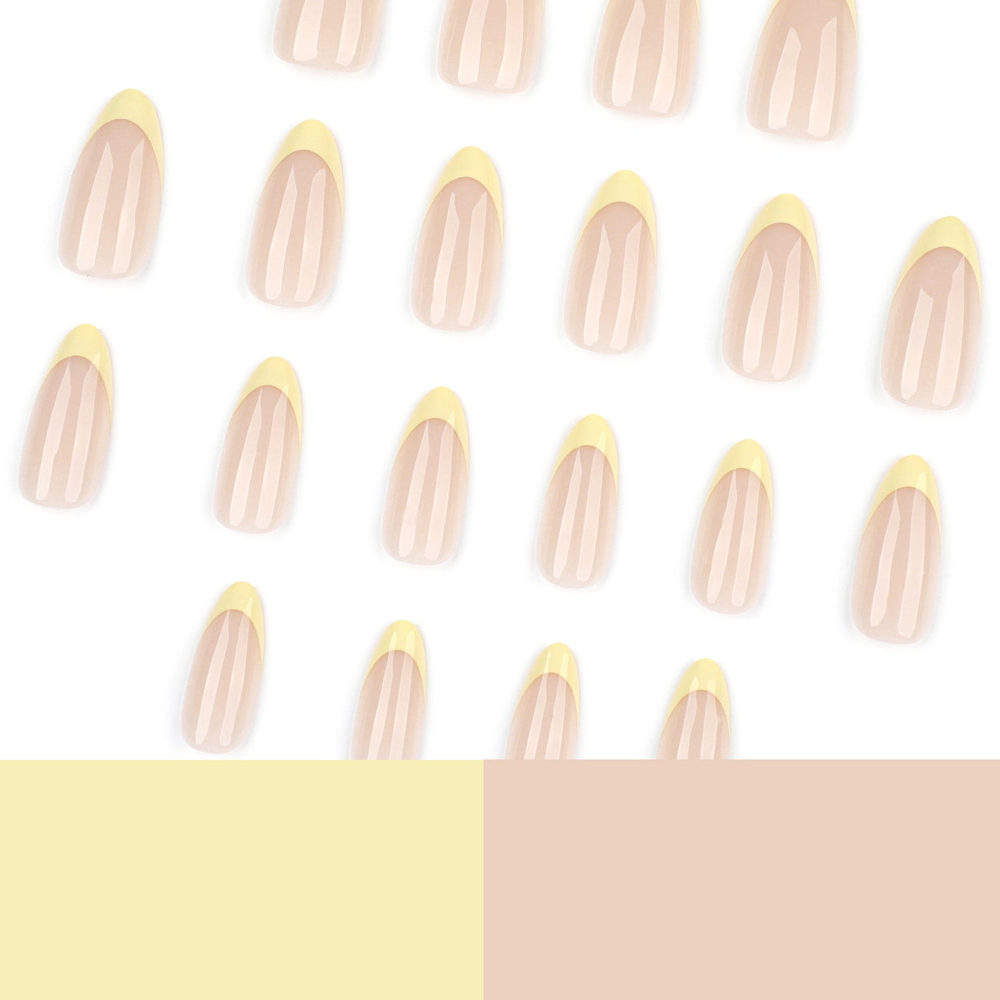 Sheer Nude Press-On Nails with Butter Yellow French Tips, Almond Shape, Minimal Luxury Summer Nails, Glossy Finish, Reusable Stick-On Manicure, Everyday Chic Gel Look 94