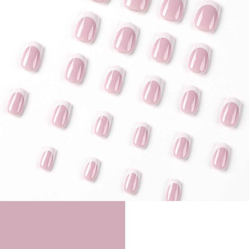Sheer Nude Pink French Tip Press On Nails Short Squoval Shape Glossy Minimal Clean Girl Style Reusable Full Cover False Nails Kit Classic Elegant Everyday Nails 95