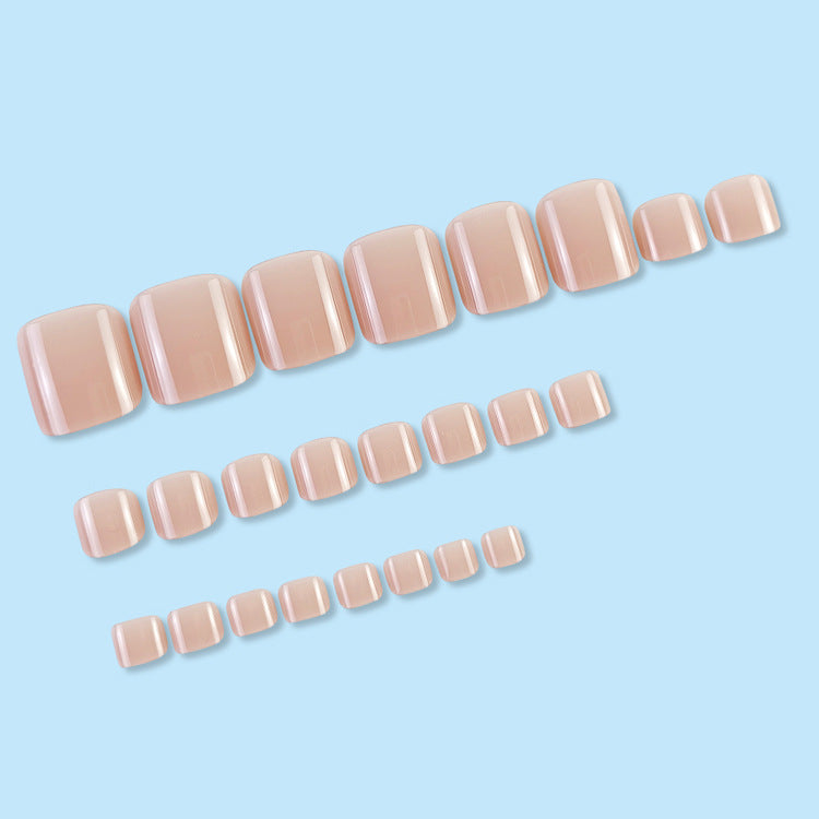 Nude Pink Toe Press-On Nails Short Square Glossy Natural Reusable Glue On Fake Toenails Set 41