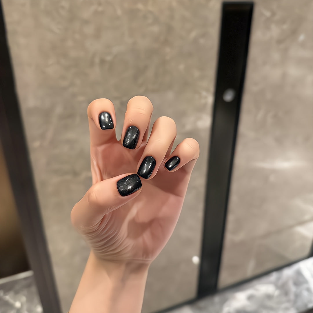Black Ombre Press On Nails Squoval – Mirror Metallic False Nails Reusable Nail Set 179