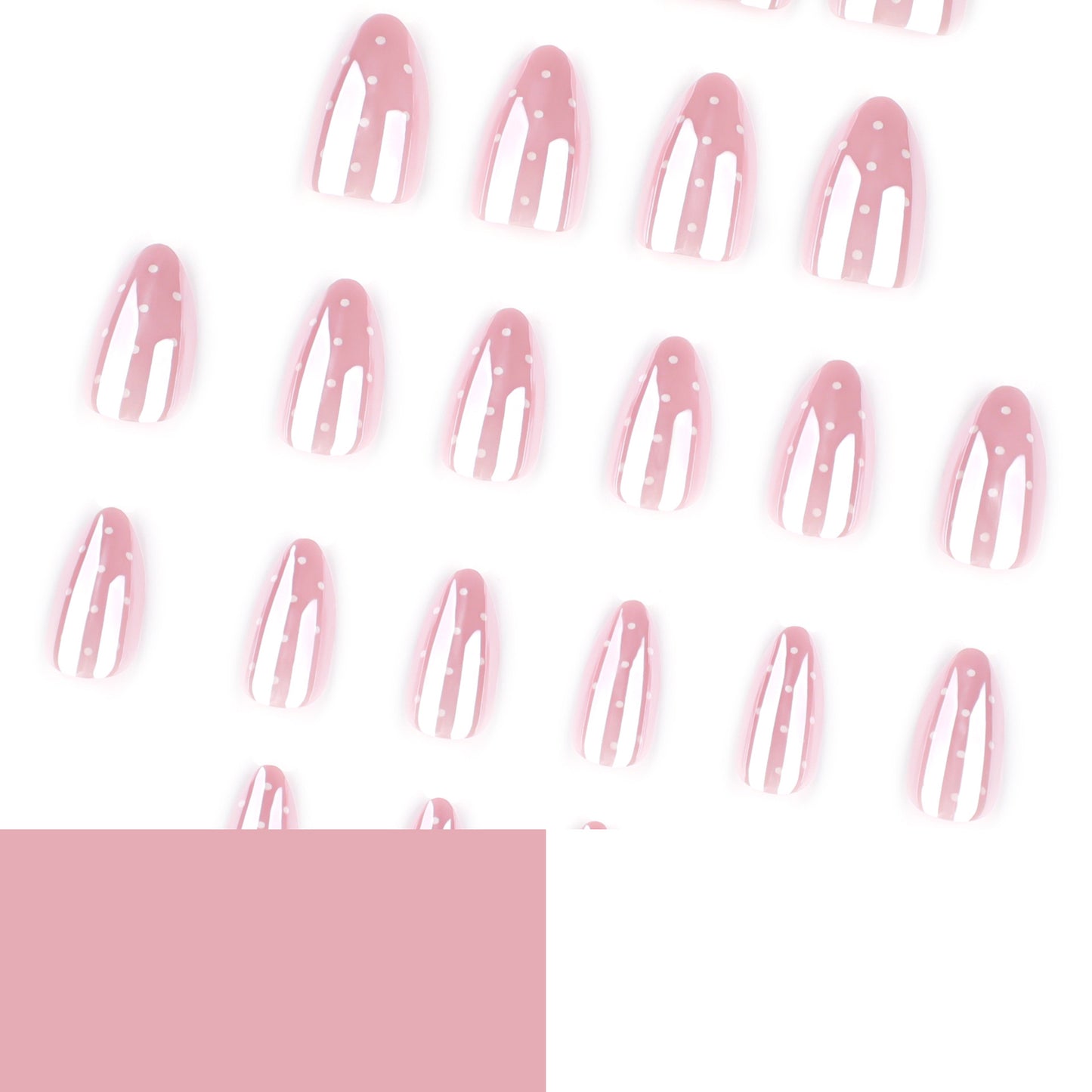 Nude Pink Polka Dot Press On Nails Almond Shape Glossy Fake Nails Short Elegant French Style Cute Minimalist Reusable Full Cover Acrylic Nails Kit 136