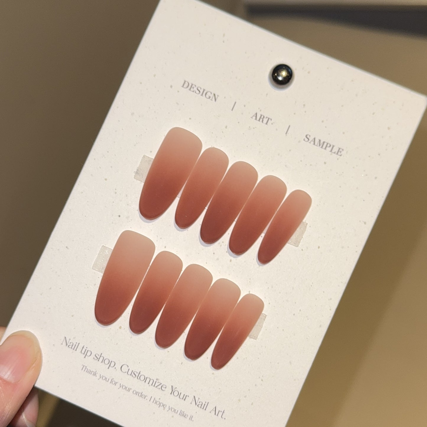 Nude Brown Press On Nails – Almond Shape with Matte Coffee Ombre Gradient, Reusable Full Cover Set 170