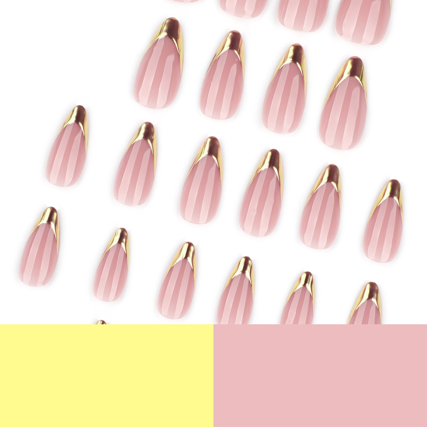Nude Pink Press On Nails with Gold French Tip Slanted Design Glossy Almond Shape Elegant Minimal Luxury Full Cover False Nails Kit Reusable 120