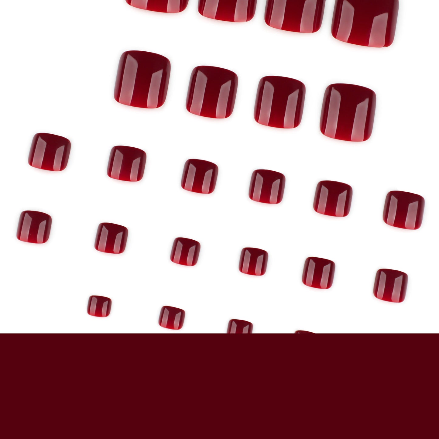 Wine Red Press On Toenails Glossy Solid Color Short Squoval Shape Reusable Full Cover False Toe Nails Kit Classic Elegant Pedicure Nails for Women 106