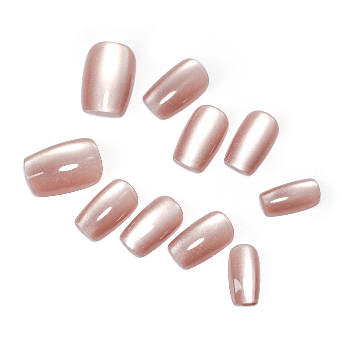 Nude Pink Cat Eye Press On Nails – Short Square Glossy Minimalist Reusable Acrylic Nails 79