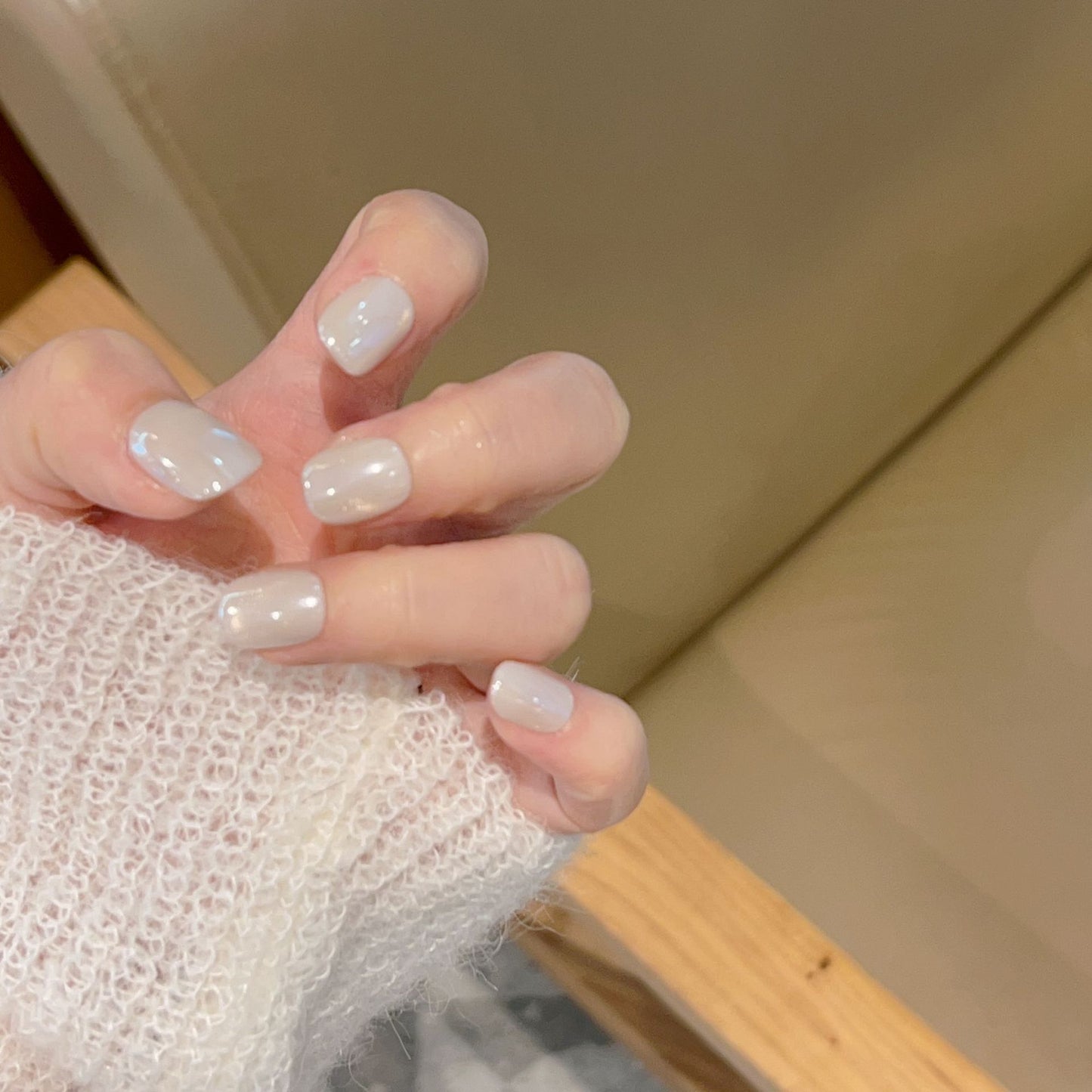 Milky White Aurora Press-On Nails – Sheer Jelly Pearl Glow Squoval Nails | Minimal Luxury Reusable Short Nail Set 276