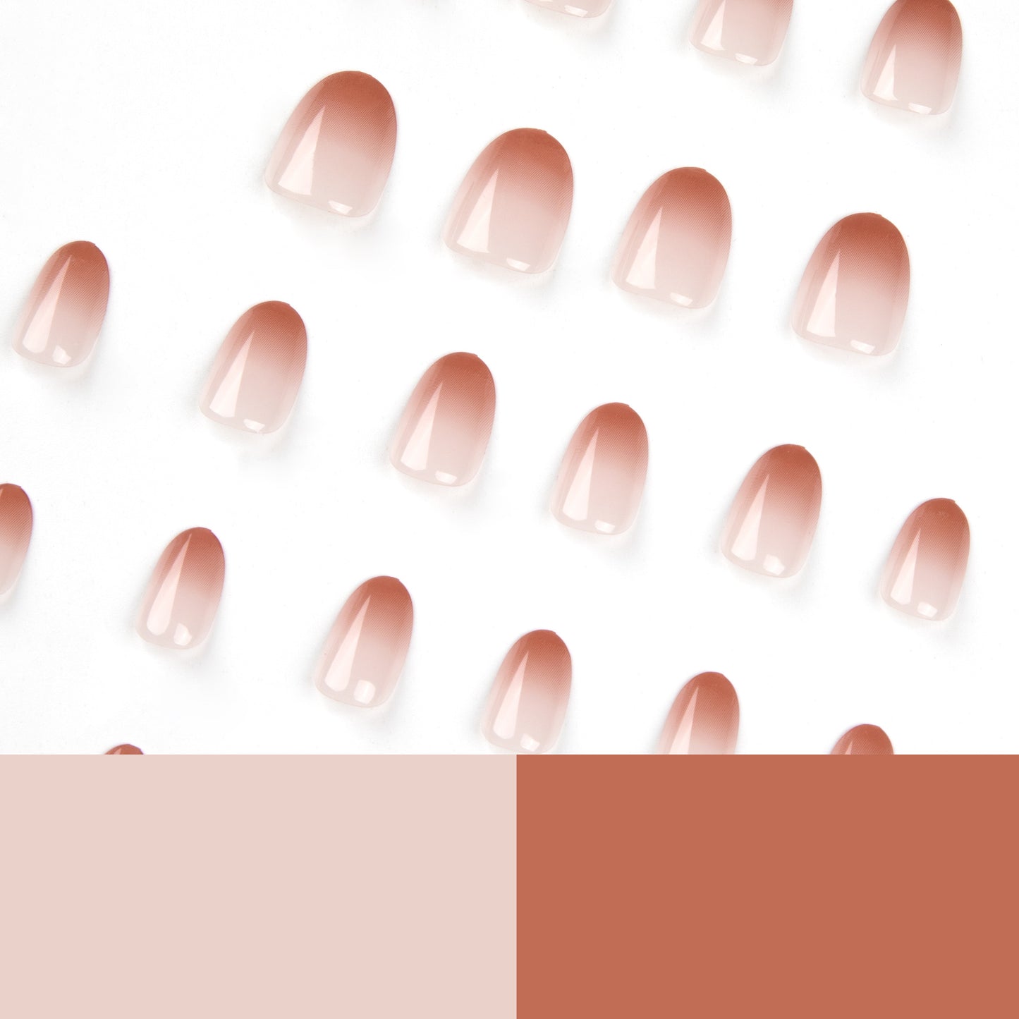 Nude Brown Gradient Press On Nails Glossy Natural Ombre Oval Shape Full Cover Fake Nails Reusable Minimal Elegant Everyday Nails Kit 123