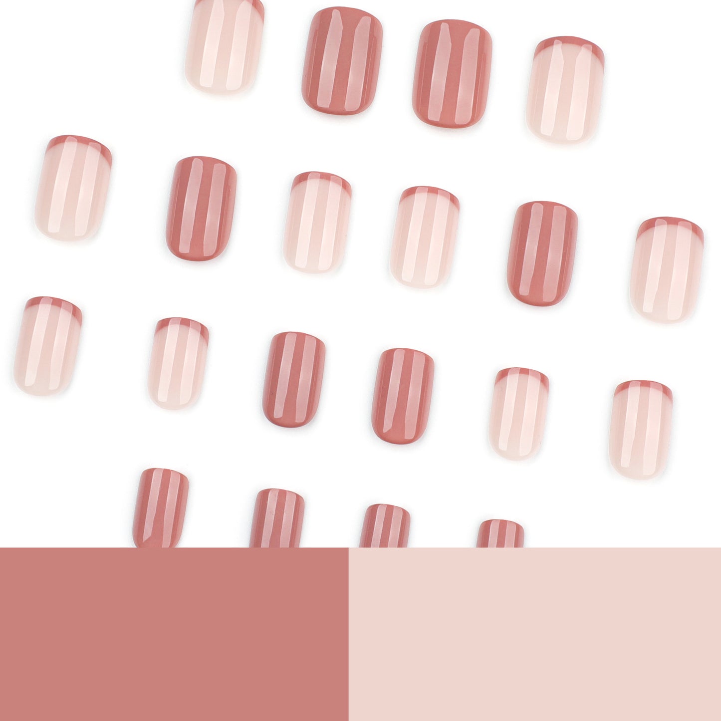 Nude Pink Press On Nails with Dusty Rose French Tips Glossy Short Squoval Shape Minimal Color Block Design Reusable Full Cover False Nails Kit Elegant Everyday Nails 109