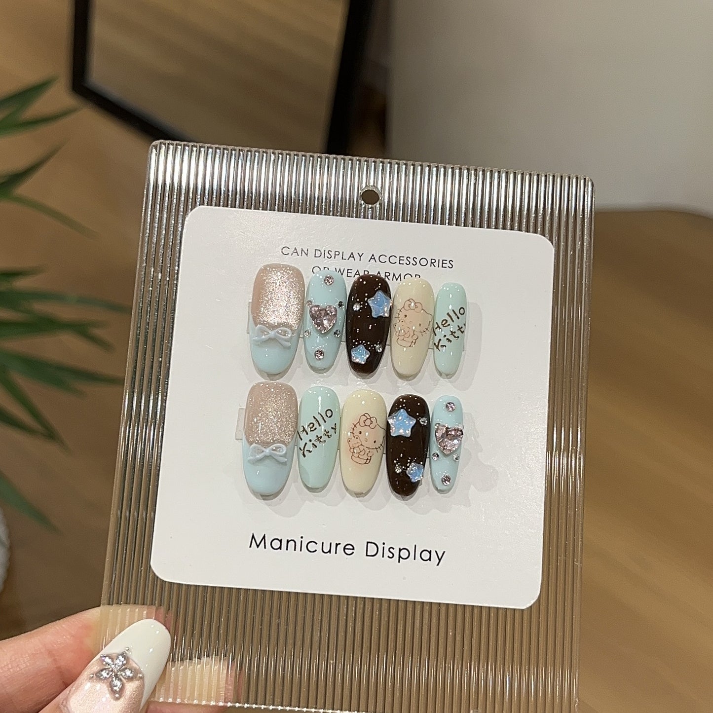 Rhinestone French Press-On Nails – Nude Pink & White Ombre Almond Bridal Nails with 3D Floral Accent | Elegant Reusable Wedding & Occasion Nail Set 239