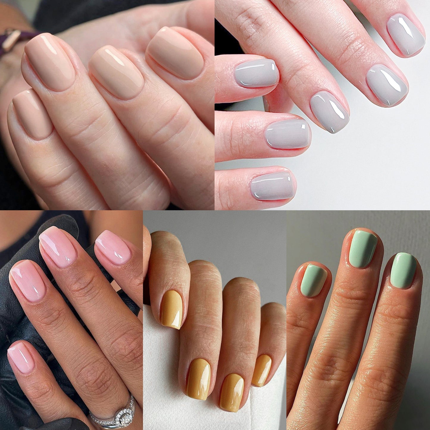 Press On Nails Squoval Short Glossy Natural Fake Nails Full Cover Reusable Nail Kit Easy Apply Salon Look Nails 64
