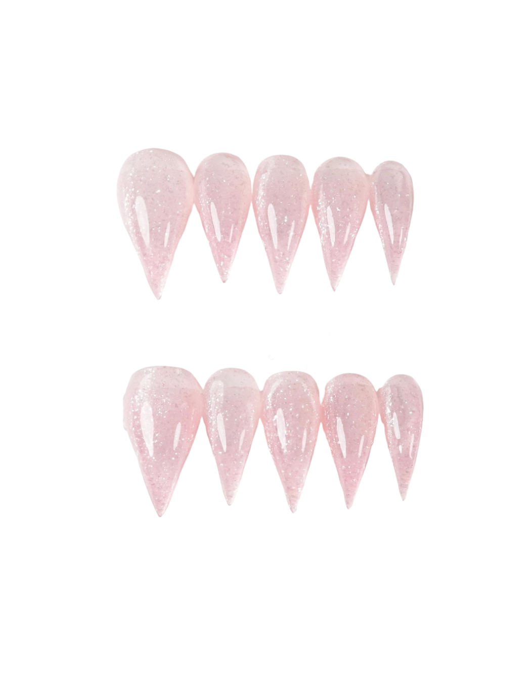 Pink Glitter Press-On Nails – Sheer Nude Sparkle Dragon Claw Nails | Long Stiletto Reusable Nail Set 273