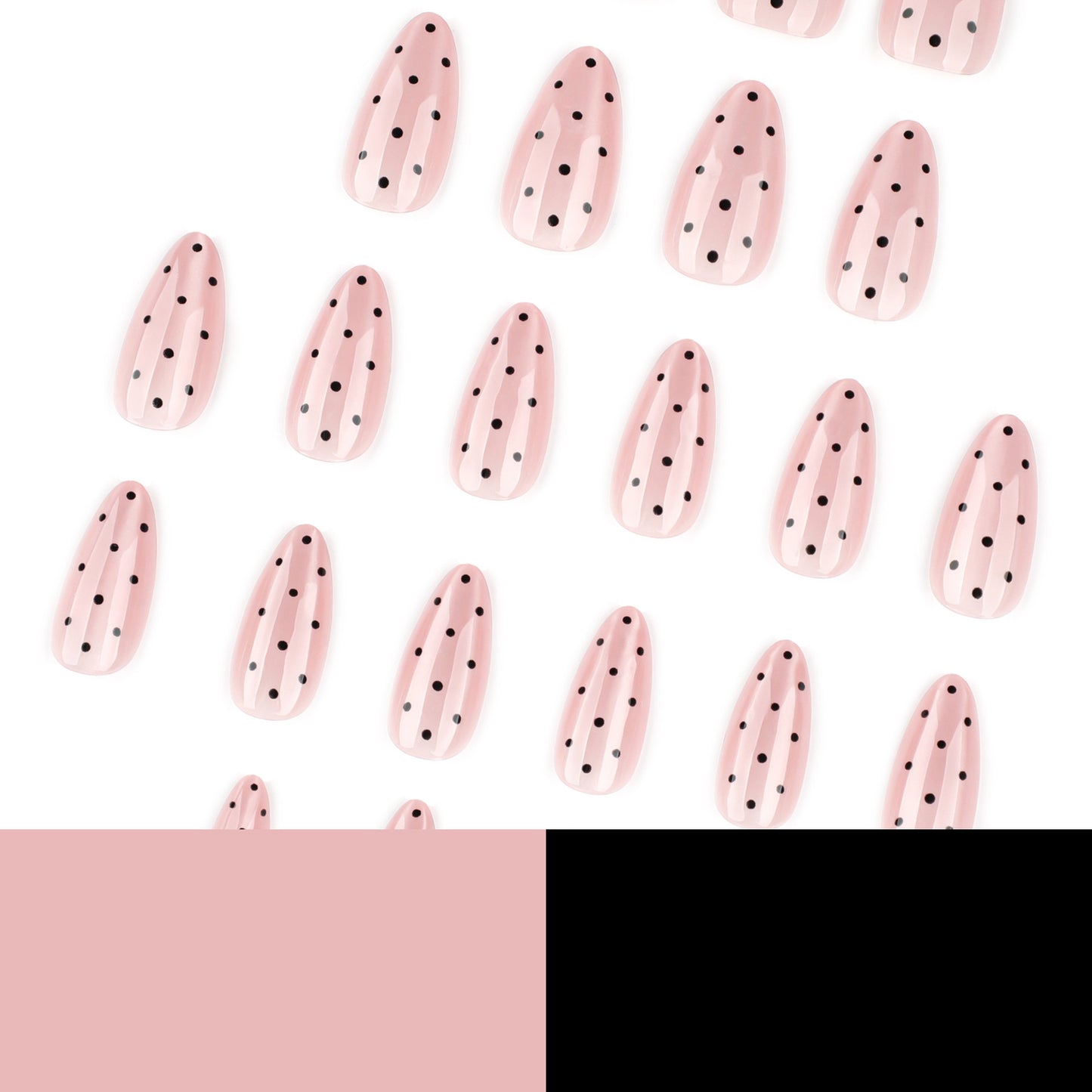 Nude Pink Press On Nails with Black Polka Dots Almond Shape Glossy Vintage Minimal Design Reusable Full Cover False Nails Kit Cute Classic Everyday Nails 97