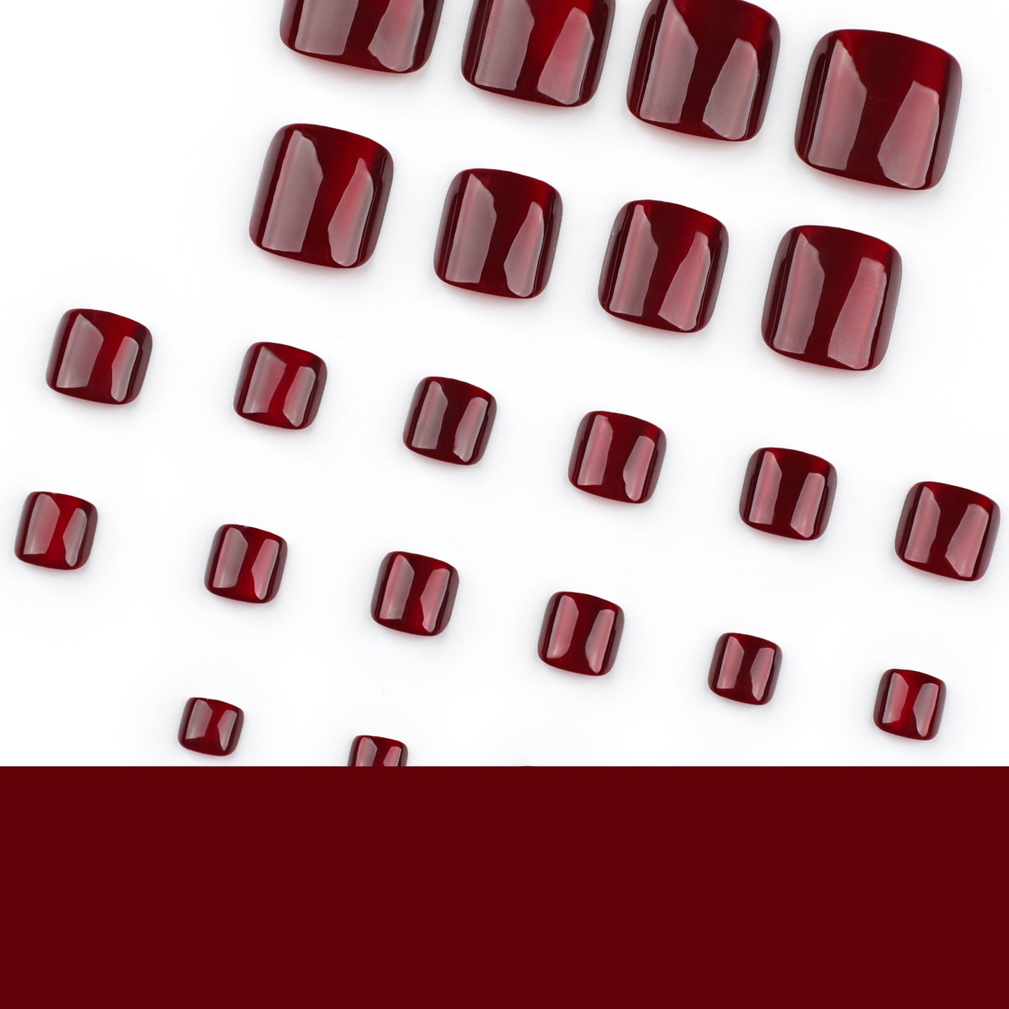 Wine Red Press On Toenails Glossy Solid Color Short Square Shape Reusable Full Cover False Toe Nails Kit Classic Elegant Pedicure Nails for Women 96