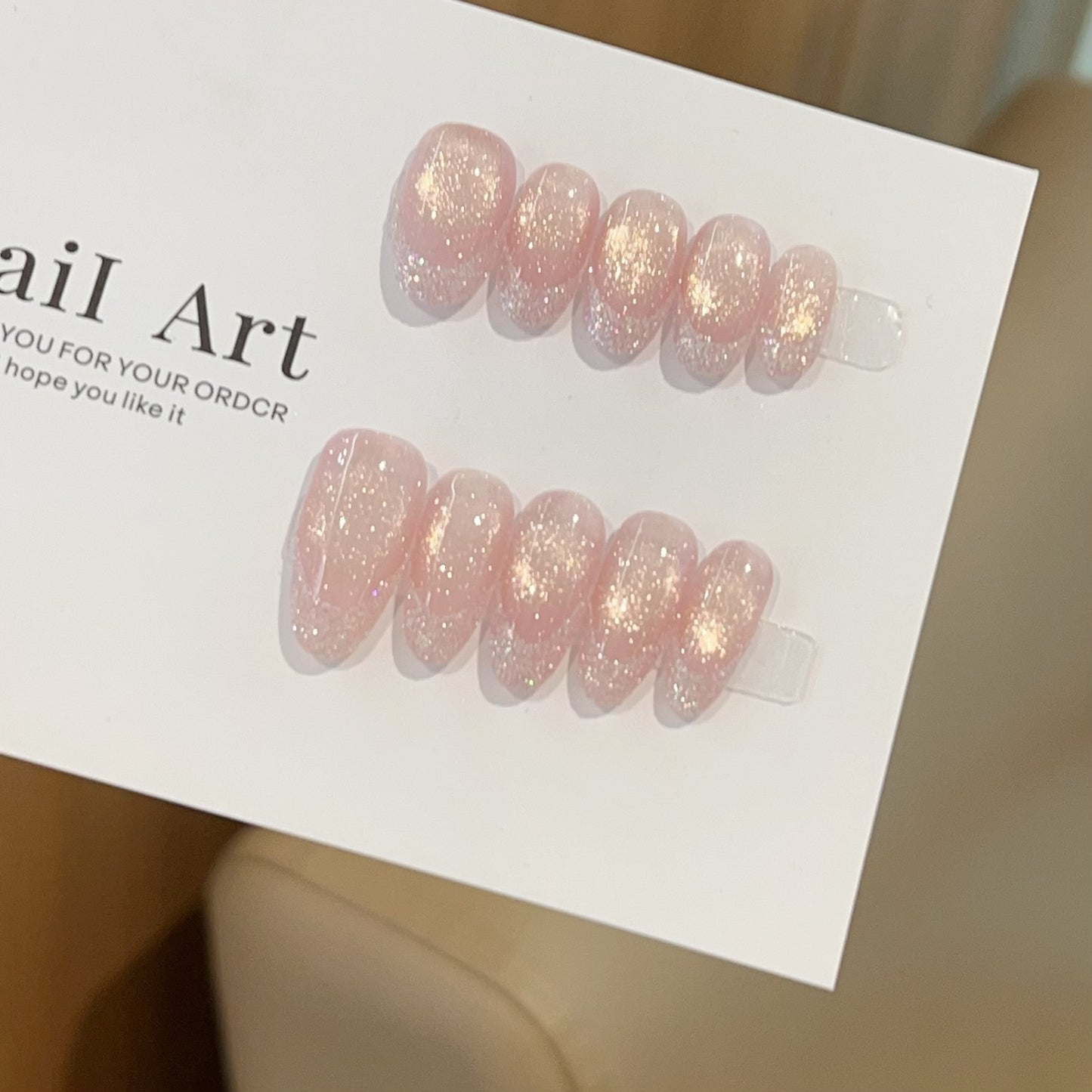 Peach Glitter Ombre Press-On Nails – Oval Jelly Nails | Aurora Sparkle Gradient Reusable Nail Set 282