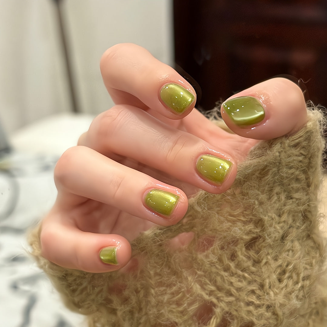 Avocado Green Press On Nails Squoval – Glossy Solid Color False Nails Reusable Nail Set 178