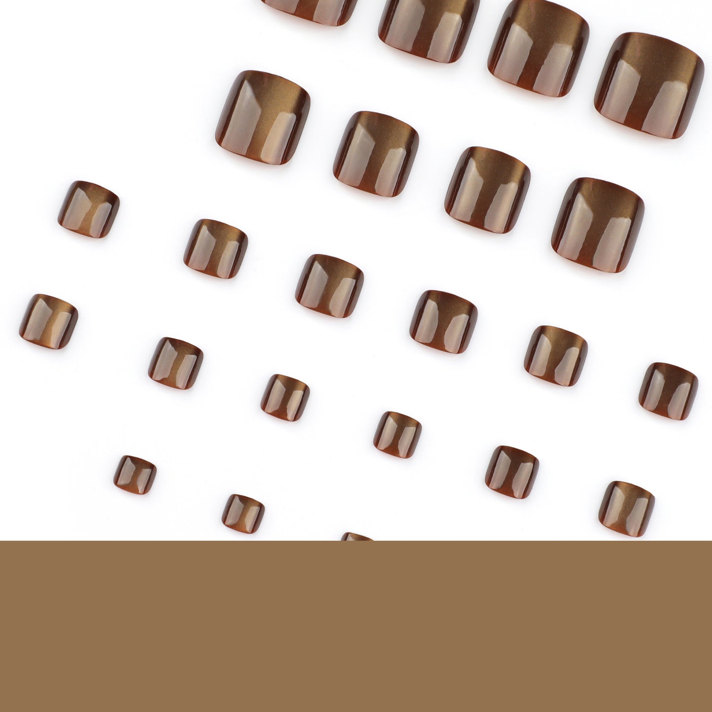 Brown Cat Eye Press On Toenails Glossy Solid Color Short Square Shape Reusable Full Cover False Toe Nails Kit Minimal Elegant Pedicure Nails for Women 101