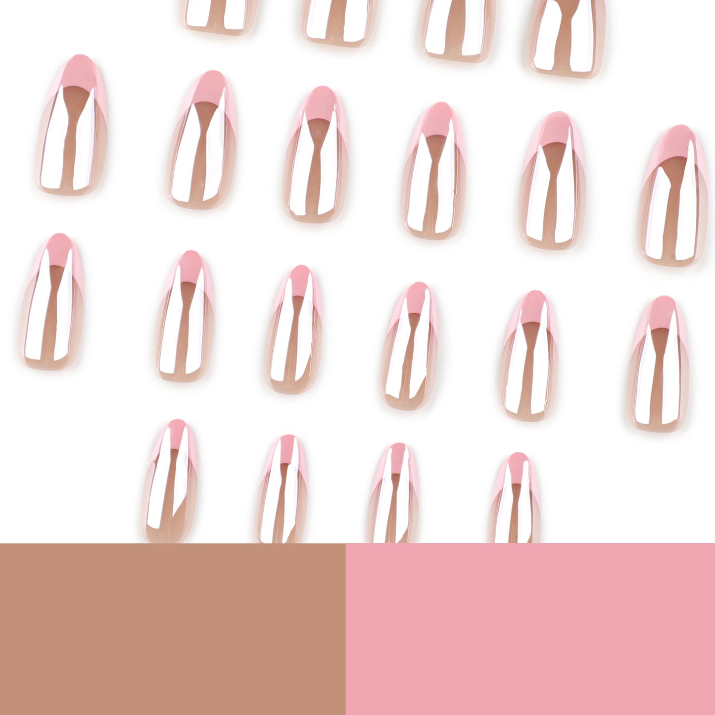 Nude Pink French Tip Press On Nails Glossy Natural Base with Soft Pink Smile Line Almond Shape Reusable Full Cover False Nails Kit Classic Elegant Everyday Nails 92