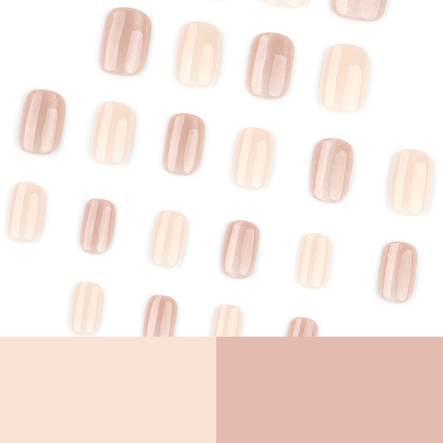 Nude Pink Press On Nails Jelly Natural Look with Cat Eye Shimmer Glossy Short Squoval Shape Minimal Elegant Full Cover False Nails Kit Reusable 121