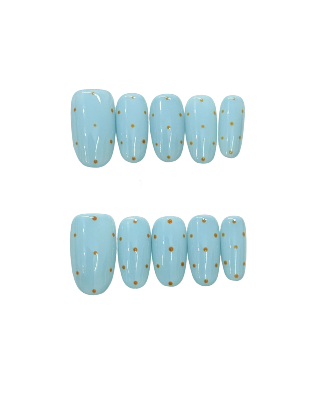 Mint Green Press On Nails | Soft Oval Nails with Caramel Brown Polka Dot Detail | Fresh Vintage Reusable Nail Set 283
