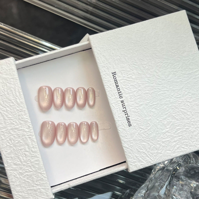 Nude Aurora Press-On Nails – Glossy Oval Pink Mirror Nails | Minimal Reusable Nail Set 274