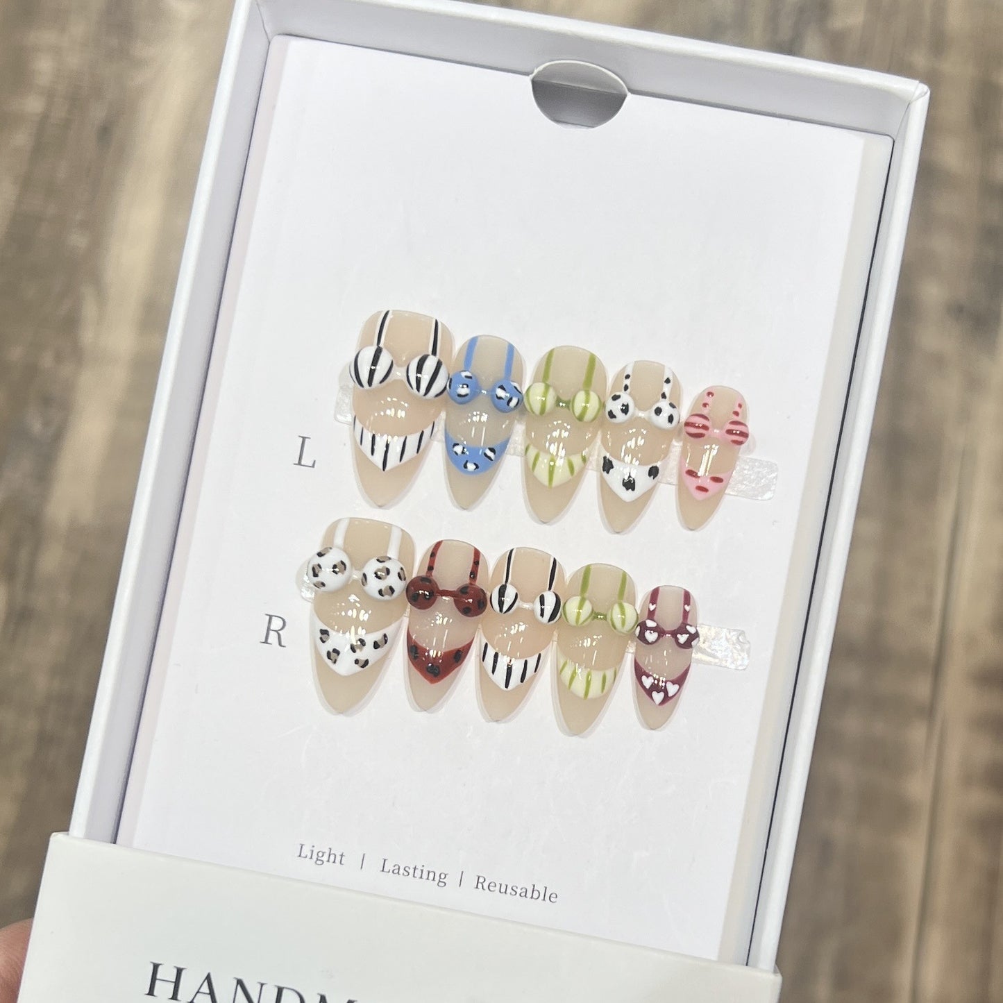 3D Bikini Charm Press On Nails Almond Shape – Summer Beach Vacation Pool Party Nail Art Handmade Glossy Reusable False Nails Gift Set 197