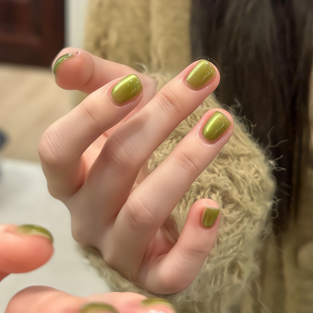 Avocado Green Press On Nails Squoval – Glossy Solid Color False Nails Reusable Nail Set 178