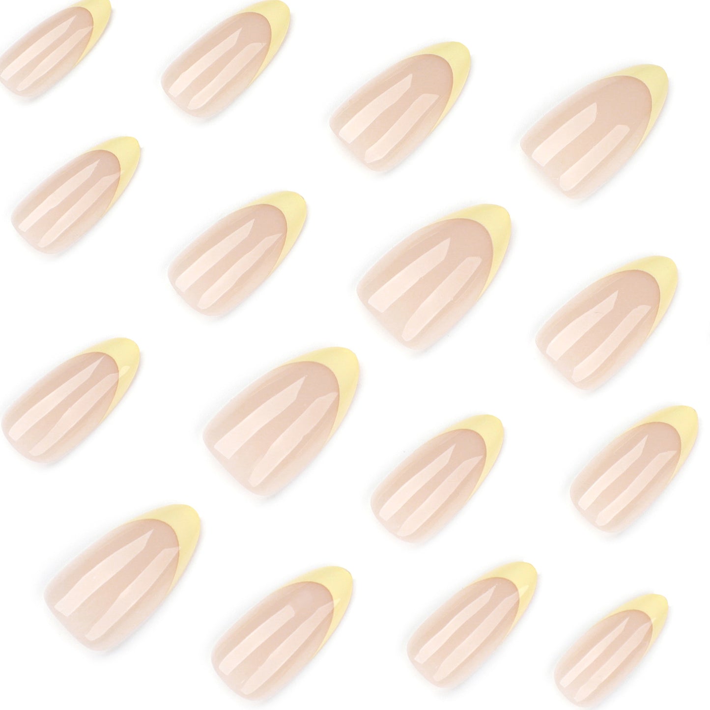 Sheer Nude Press-On Nails with Butter Yellow French Tips, Almond Shape, Minimal Luxury Summer Nails, Glossy Finish, Reusable Stick-On Manicure, Everyday Chic Gel Look 94