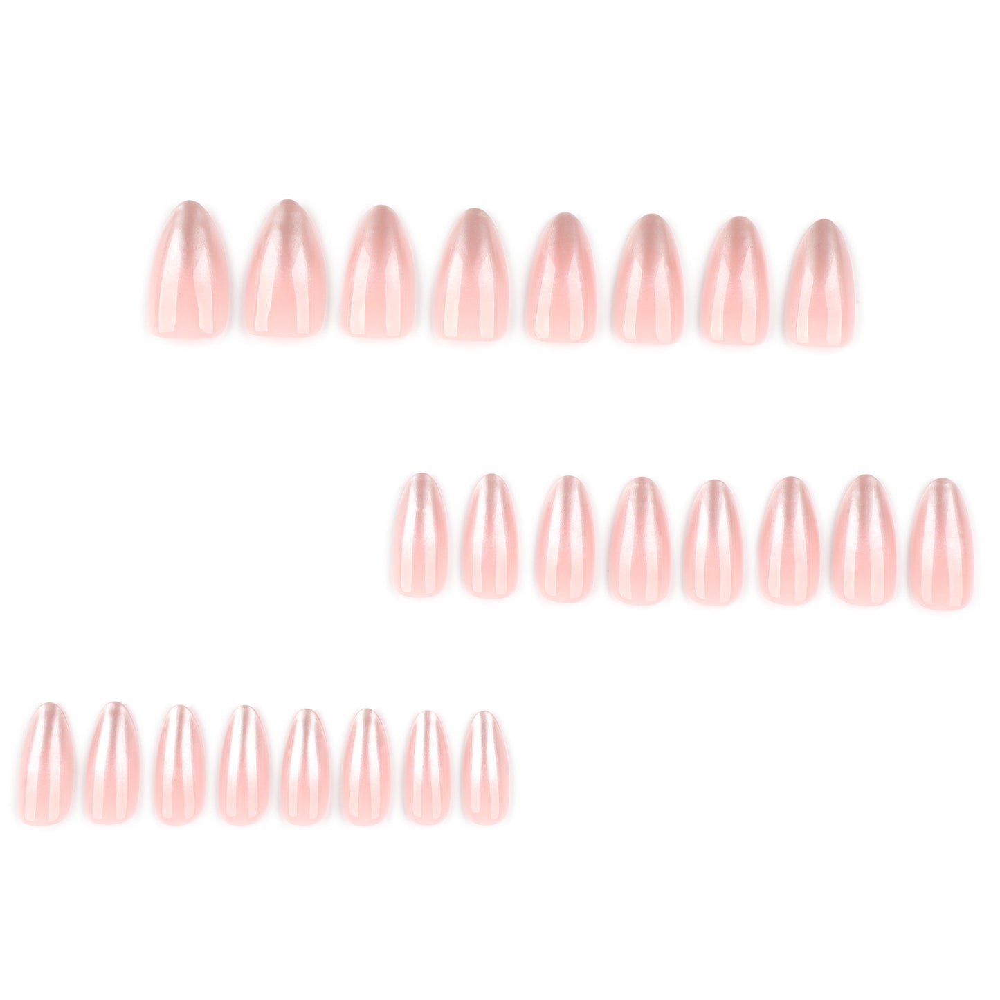 Bare Pink Cat Eye Press On Nails – Medium Almond Magnetic Glossy Reusable Acrylic Nails 153