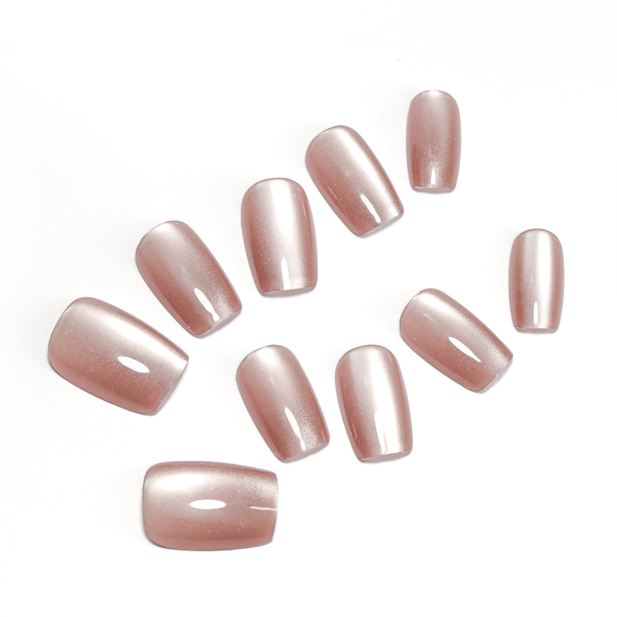 Nude Pink Cat Eye Press On Nails – Short Square Glossy Minimalist Reusable Acrylic Nails 79