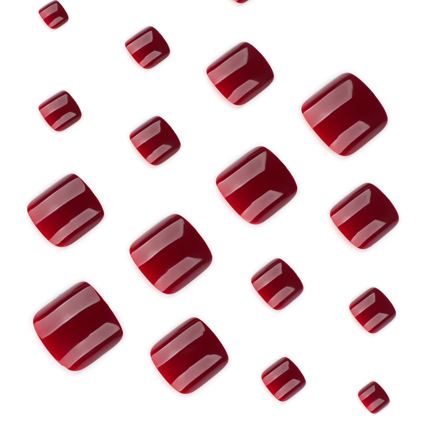 Wine Red Press On Toenails Glossy Solid Color Short Squoval Shape Reusable Full Cover False Toe Nails Kit Classic Elegant Pedicure Nails for Women 106