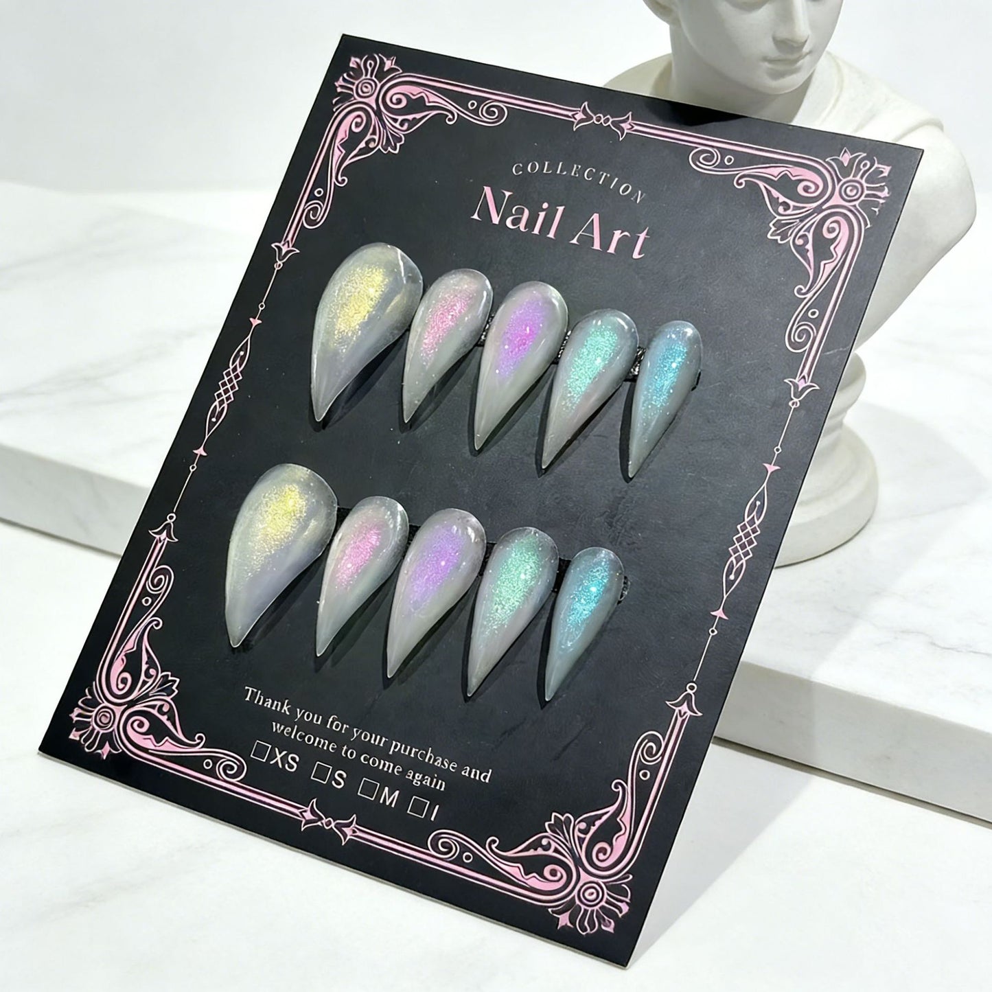 Aurora Glitter Press-On Nails – Long Stiletto Nails with Iridescent Jelly Shimmer Finish | Dreamy Reusable Nail Set 295