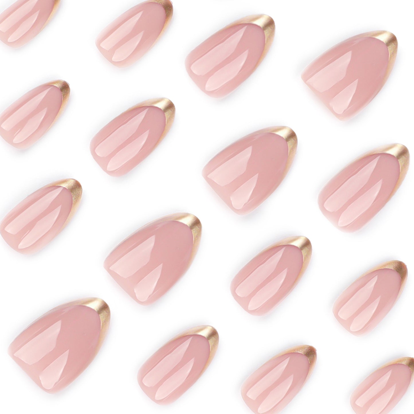 Nude Pink French Tip Press On Nails with Gold Foil Edge Almond Shape Glossy Minimal Luxury Reusable Full Cover False Nails Kit Elegant Clean Girl Aesthetic Nails 91