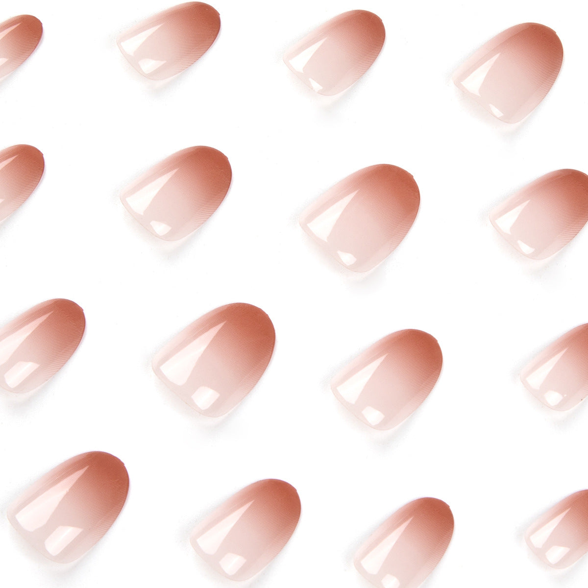 Nude Brown Gradient Press On Nails Glossy Natural Ombre Oval Shape Full Cover Fake Nails Reusable Minimal Elegant Everyday Nails Kit 123