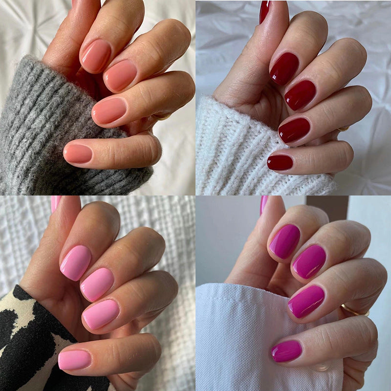 Press On Nails Glossy Short Natural Fake Nails Reusable Full Cover Nail Kit Easy Apply Durable Salon Look Nails 63