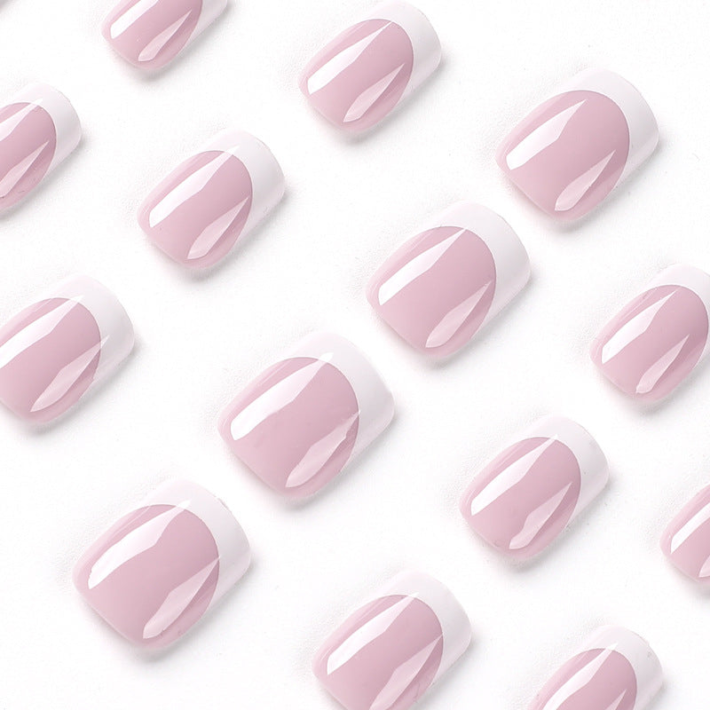 Sheer Nude Pink French Tip Press On Nails Short Squoval Shape Glossy Minimal Clean Girl Style Reusable Full Cover False Nails Kit Classic Elegant Everyday Nails 95