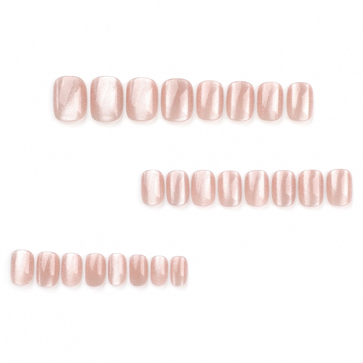 Nude Pink Cat Eye Press On Nails – Short Squoval Minimalist Pearl Shine, Elegant Glossy Sheer Reusable Set 159