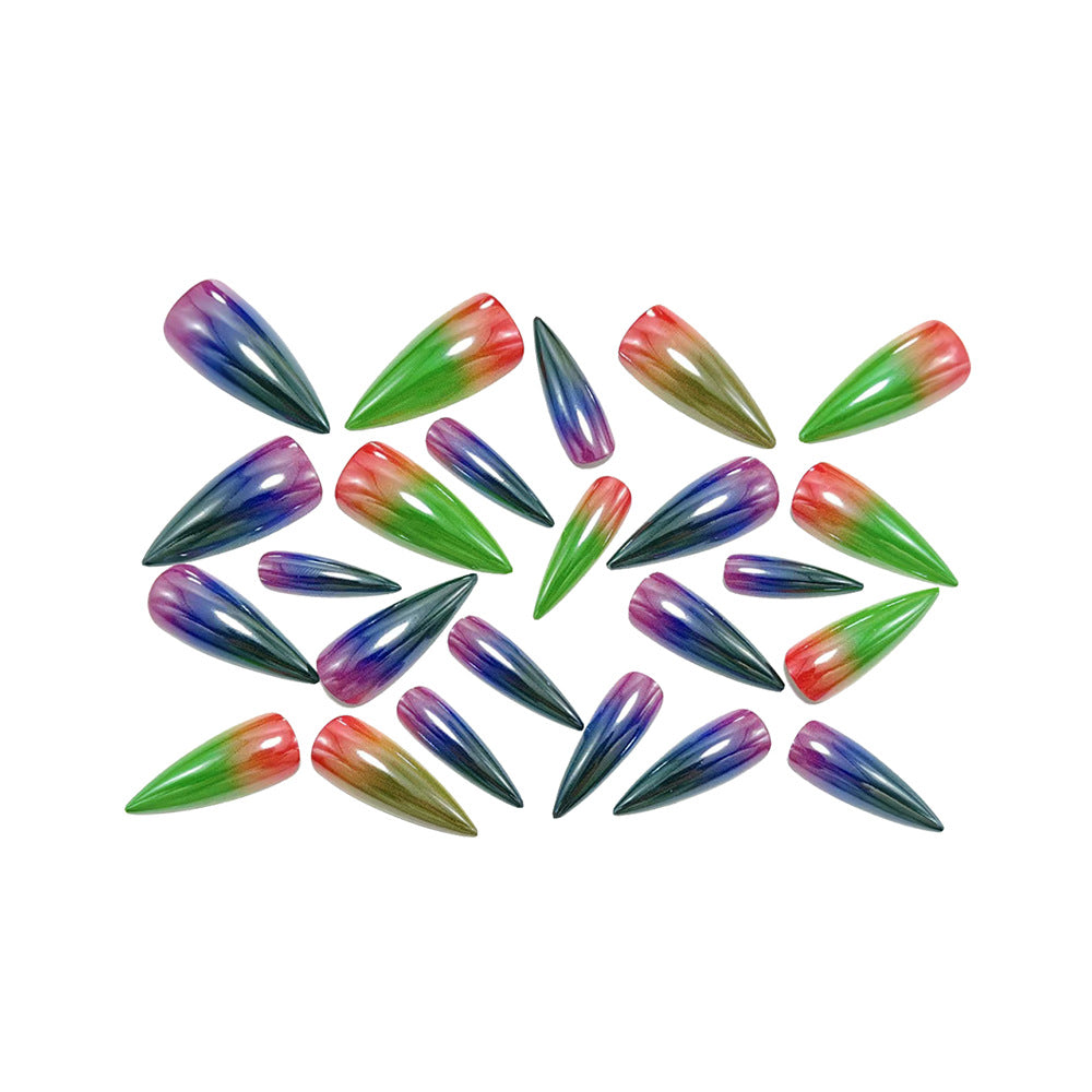 Rainbow Gradient Press On Nails Stiletto Long Colorful Acrylic Fake Nails Glossy Y2K Cyber Punk Reusable Glue On Set 55