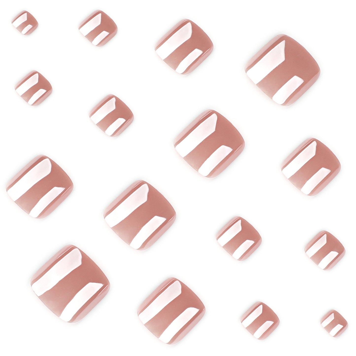 Nude Pink Press On Toenails Glossy Solid Color Short Squoval Shape Natural Minimal Design Reusable Full Cover False Toe Nails Kit Elegant Everyday Pedicure 110