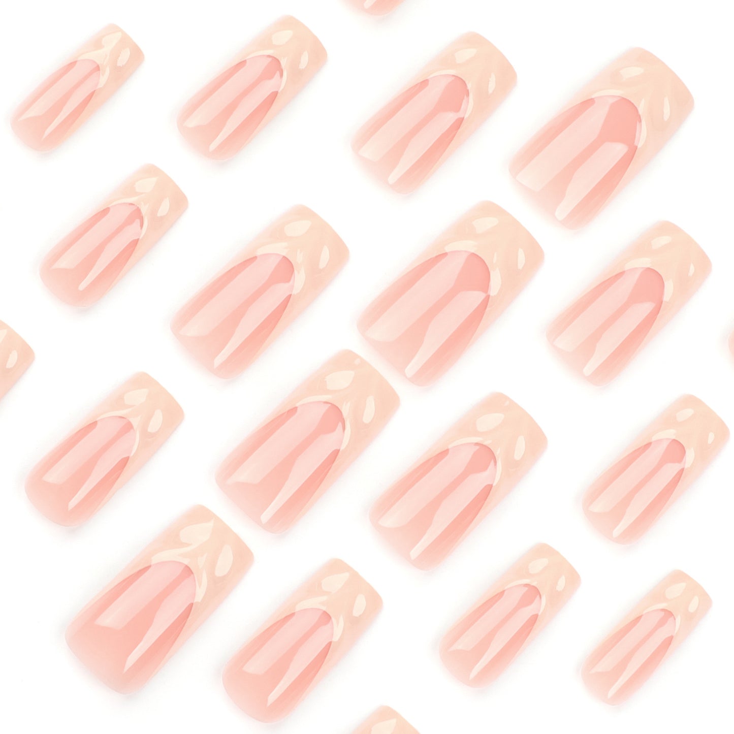 3D Nude Pink Press On Nails Long Coffin Embossed Feather Petal Glossy Reusable Glue On 21