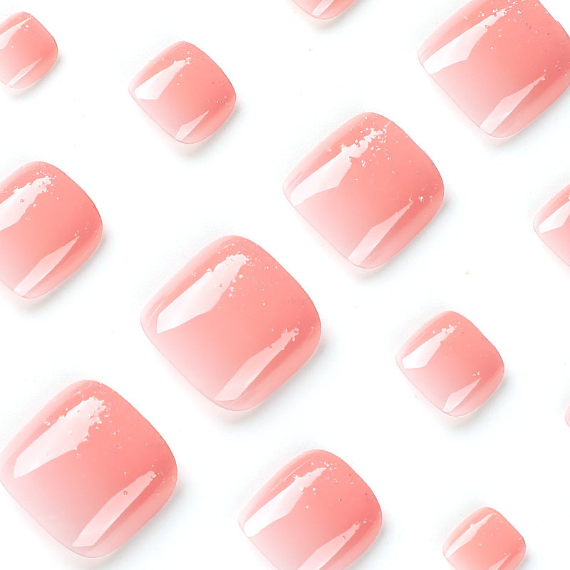 Peach Pink Ombre Press On Toenails Short Squoval Glossy Gradient Full Cover Fake Toenails Natural Look Reusable Pedicure Nails Kit for Sandals Vacation Beach 147