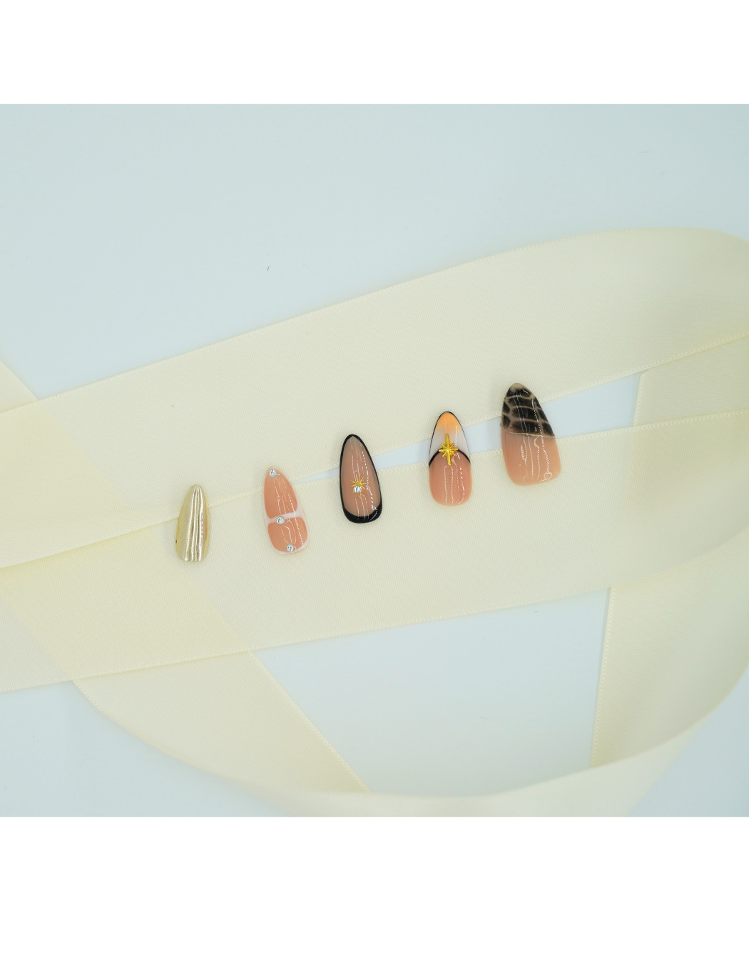 Amber Tortoise & Gold Almond Press On Nails – Clear Nude Base, Reusable Minimalist Luxury for Work, Casual & Evening 196