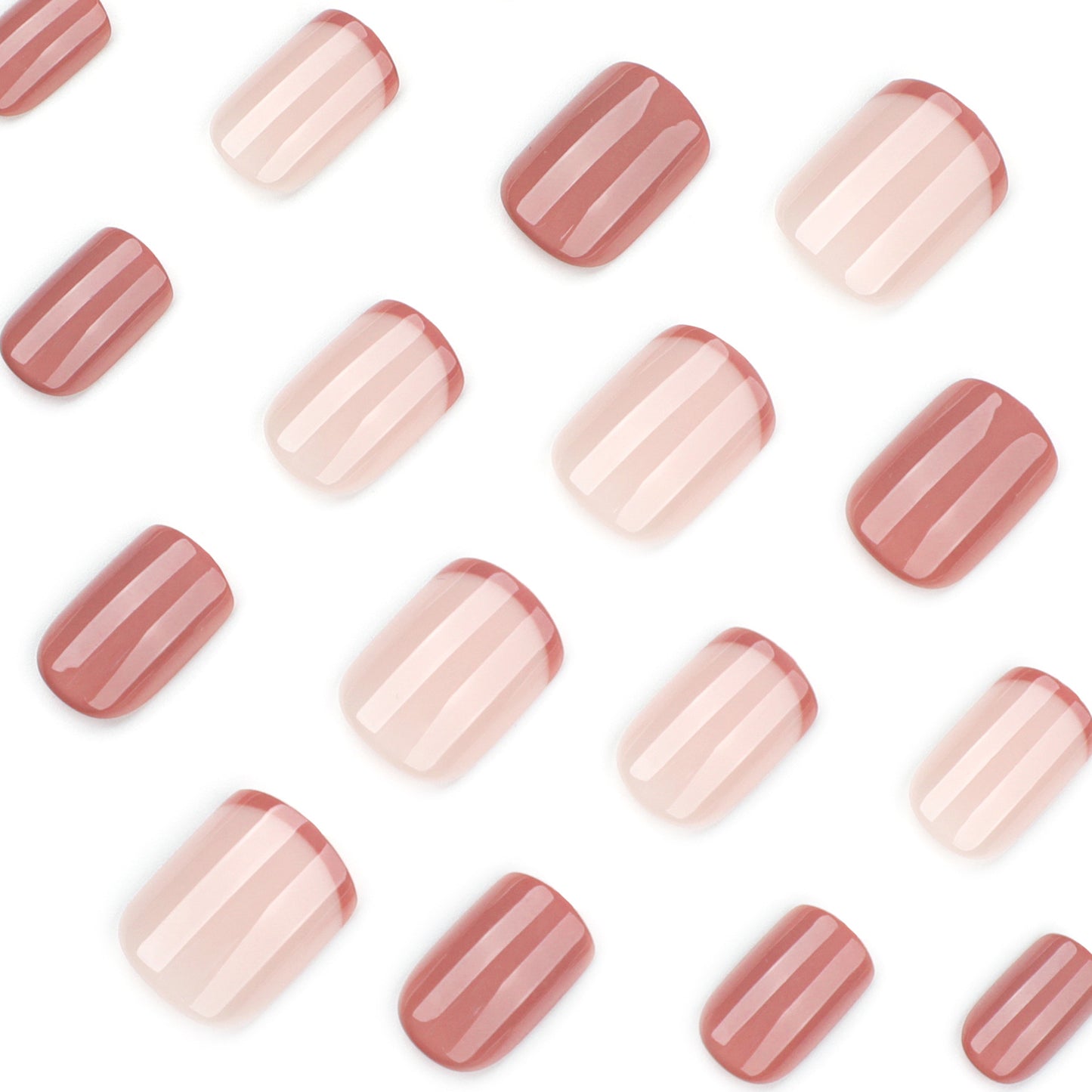 Nude Pink Press On Nails with Dusty Rose French Tips Glossy Short Squoval Shape Minimal Color Block Design Reusable Full Cover False Nails Kit Elegant Everyday Nails 109