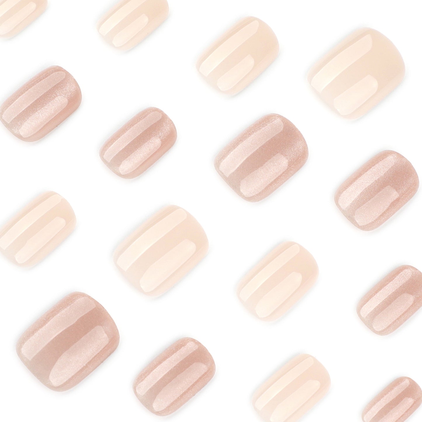 Nude Pink Press On Nails Jelly Natural Look with Cat Eye Shimmer Glossy Short Squoval Shape Minimal Elegant Full Cover False Nails Kit Reusable 121