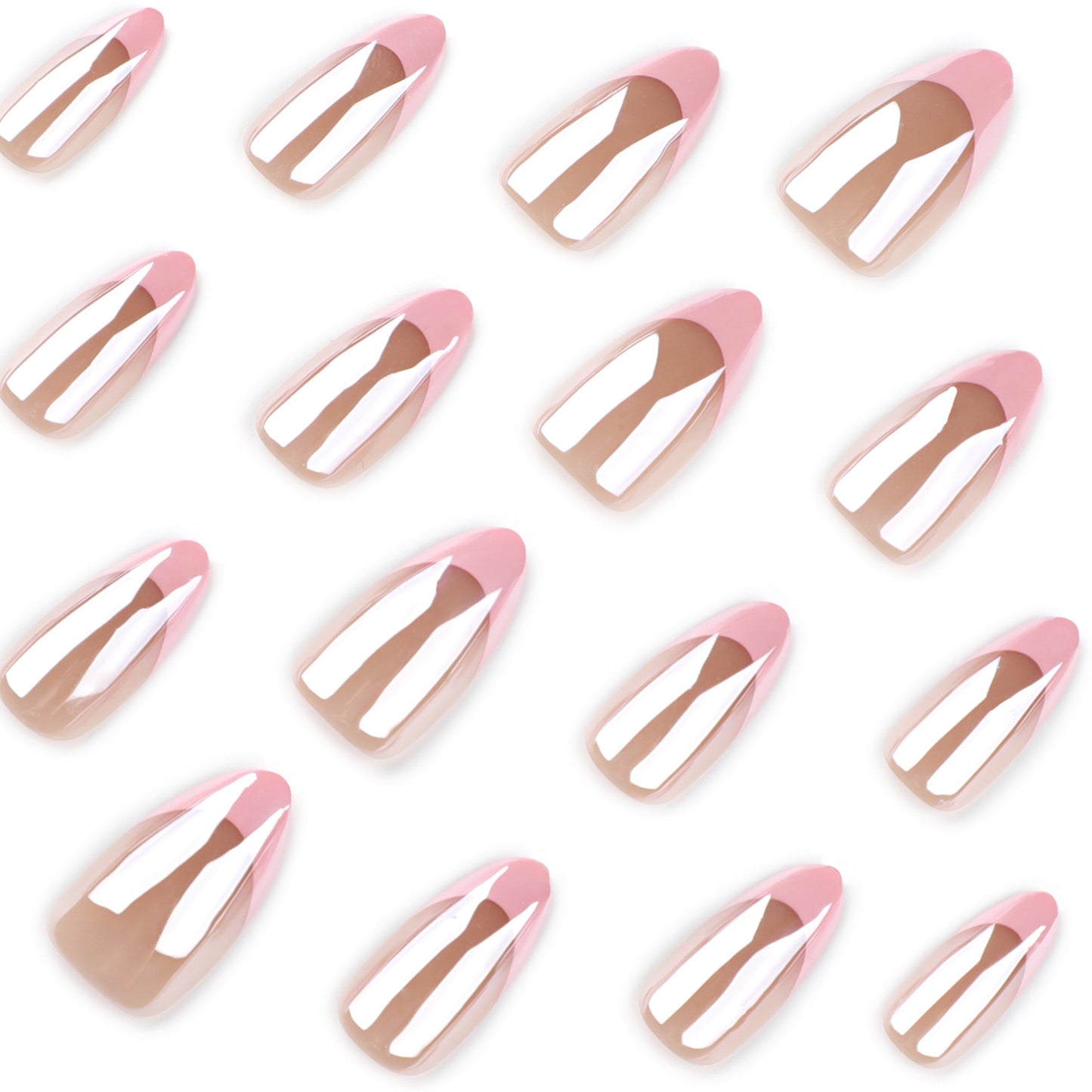 Nude Pink French Tip Press On Nails Glossy Natural Base with Soft Pink Smile Line Almond Shape Reusable Full Cover False Nails Kit Classic Elegant Everyday Nails 92