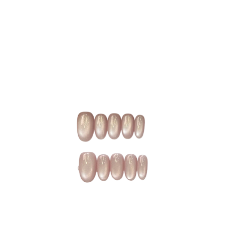 Nude Aurora Press-On Nails – Glossy Oval Pink Mirror Nails | Minimal Reusable Nail Set 274